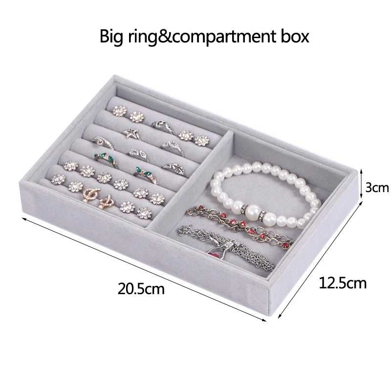 Velvet Glass Ring Earring Jewelry Display Organizer Box Storage Organizer Box Divider Soft Gray Velvet Ring Case Jewellery Tray