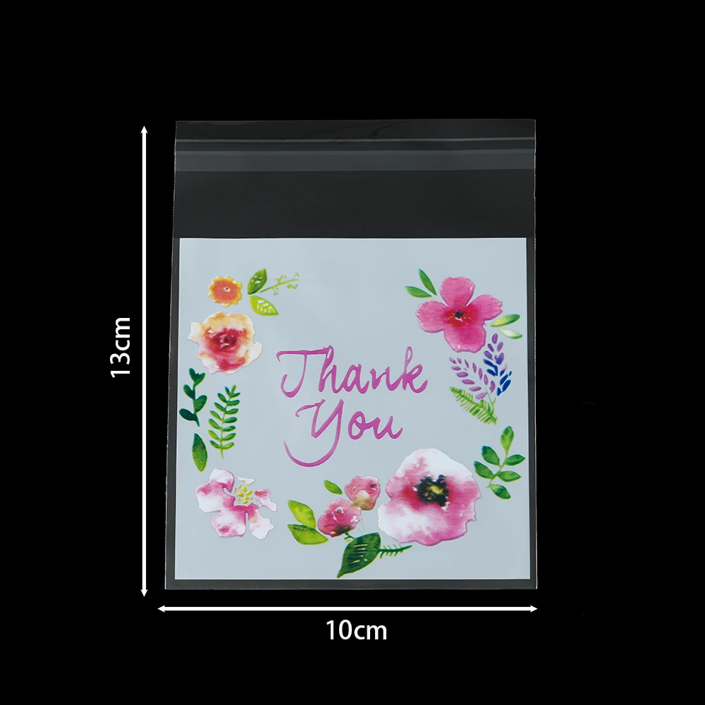100pcs/lot Plastic Bags Thank you Cookie&Candy Bag Colorful Flower Print OPP Bags for DIY Jewelry Display Storage Gifts Bags