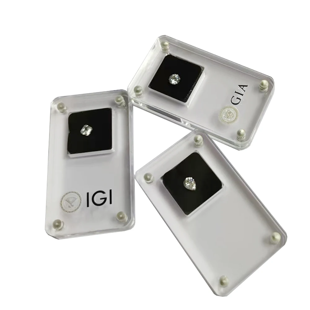 Acrylic Loose Diamond Jewelry Storage Box Standard Gemstone Organizer IGI Gia Gift Packaging Box Gems Zircon CVD Display Case