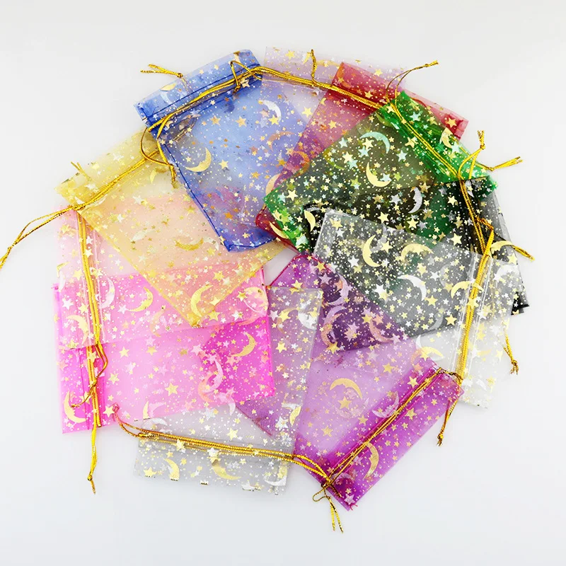 50pcs Gauze Bag Star-Moon Black Bags 9*12cm Special Design Organza Package Bronzed Wedding Gift Candy Jewelry Package