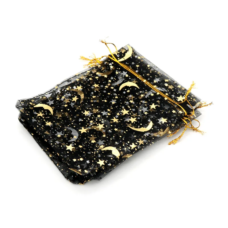 50pcs Gauze Bag Star-Moon Black Bags 9*12cm Special Design Organza Package Bronzed Wedding Gift Candy Jewelry Package
