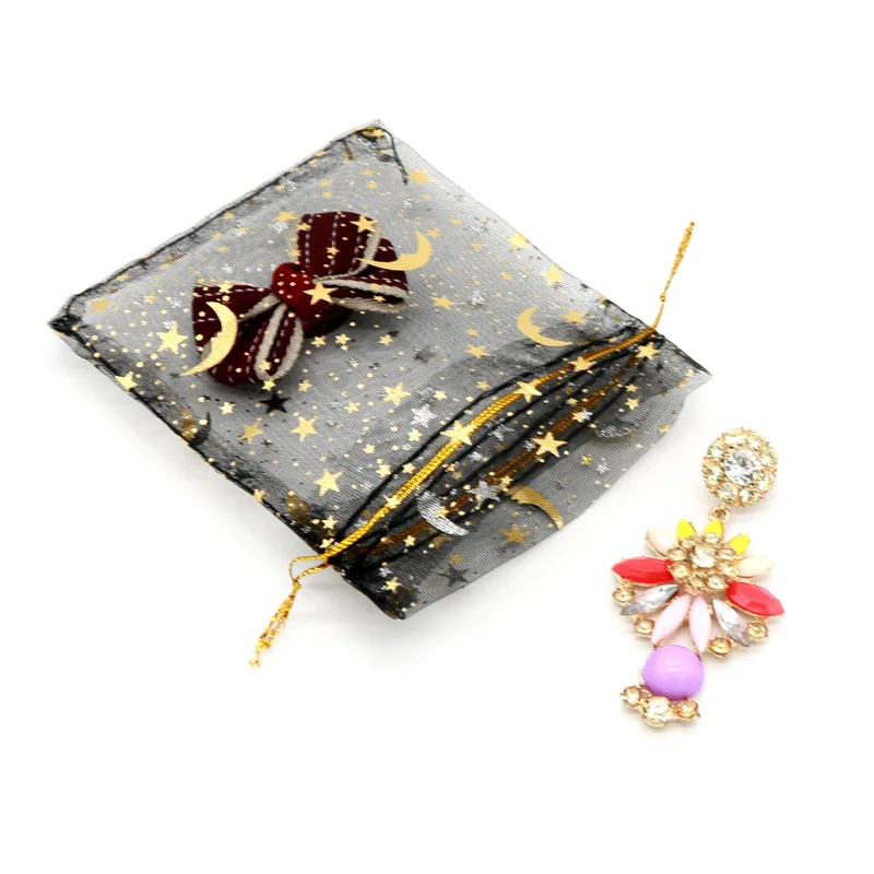 50pcs Gauze Bag Star-Moon Black Bags 9*12cm Special Design Organza Package Bronzed Wedding Gift Candy Jewelry Package