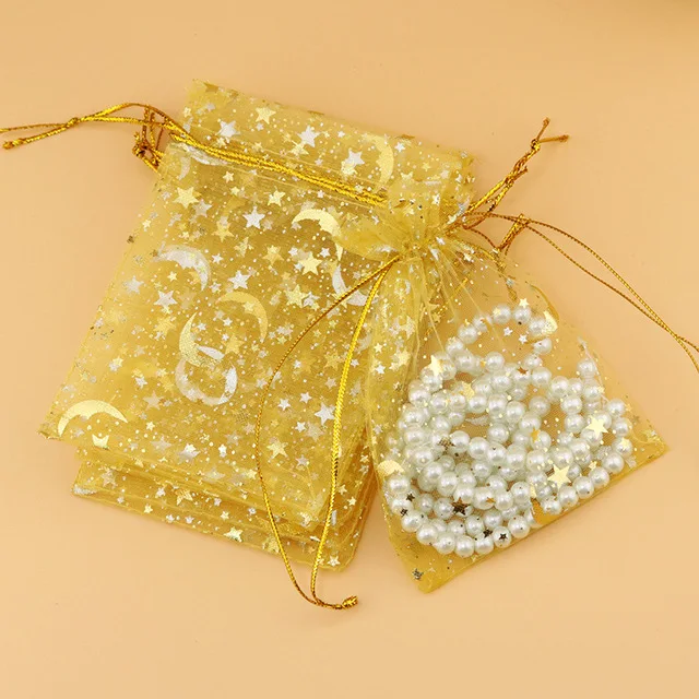 50pcs Gauze Bag Star-Moon Black Bags 9*12cm Special Design Organza Package Bronzed Wedding Gift Candy Jewelry Package