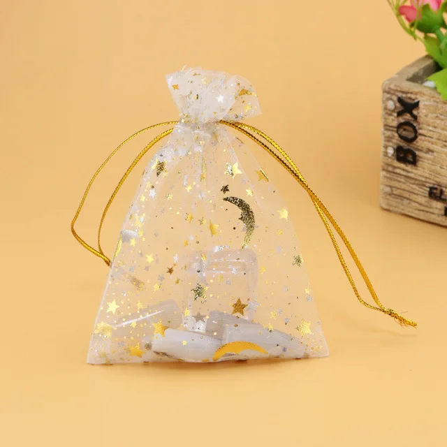 50pcs Gauze Bag Star-Moon Black Bags 9*12cm Special Design Organza Package Bronzed Wedding Gift Candy Jewelry Package