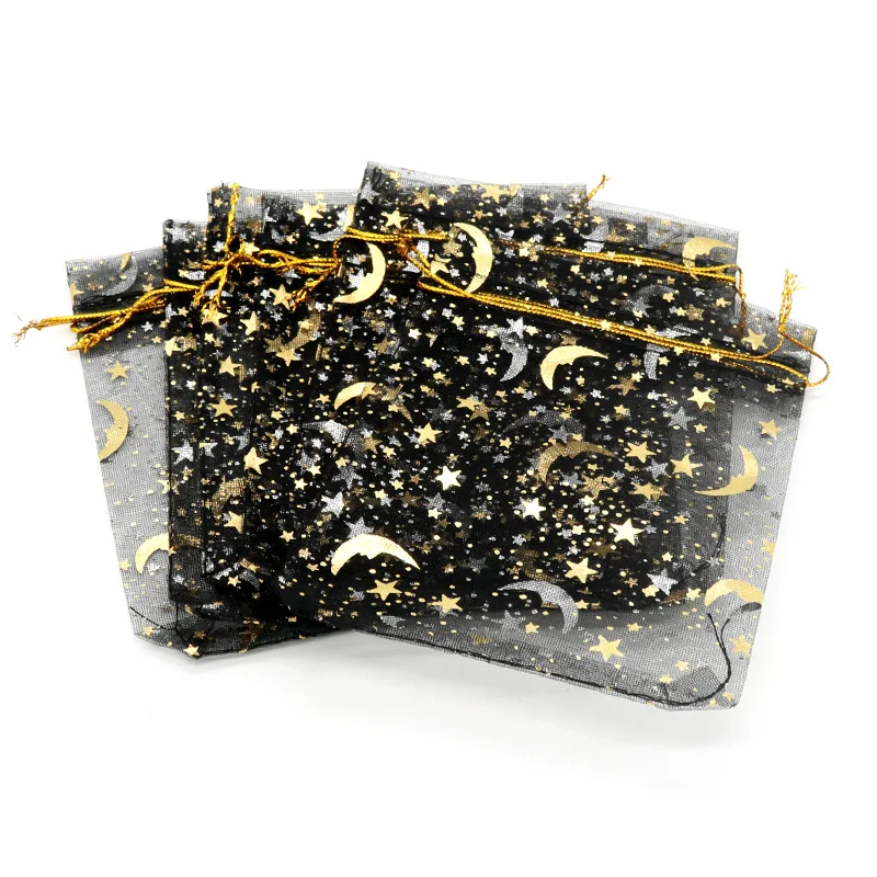 50pcs Gauze Bag Star-Moon Black Bags 9*12cm Special Design Organza Package Bronzed Wedding Gift Candy Jewelry Package