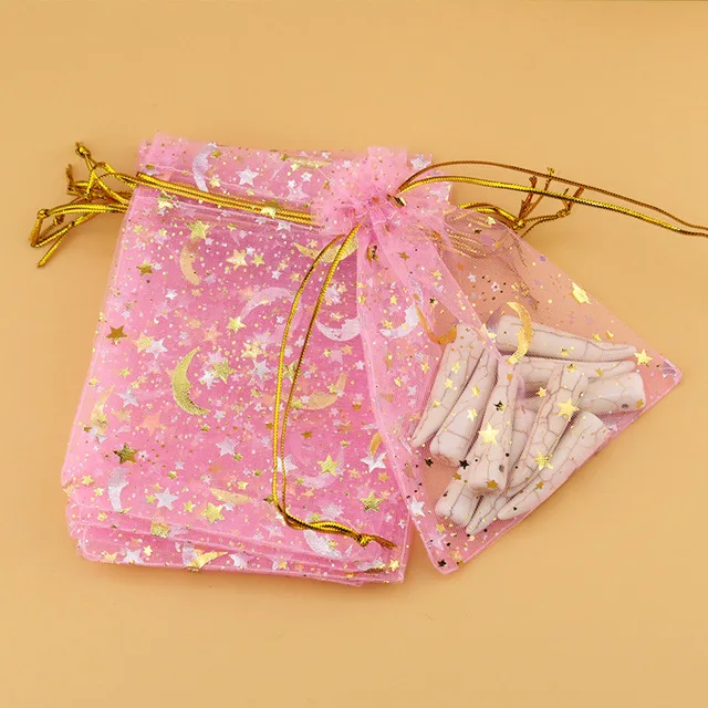 50pcs Gauze Bag Star-Moon Black Bags 9*12cm Special Design Organza Package Bronzed Wedding Gift Candy Jewelry Package