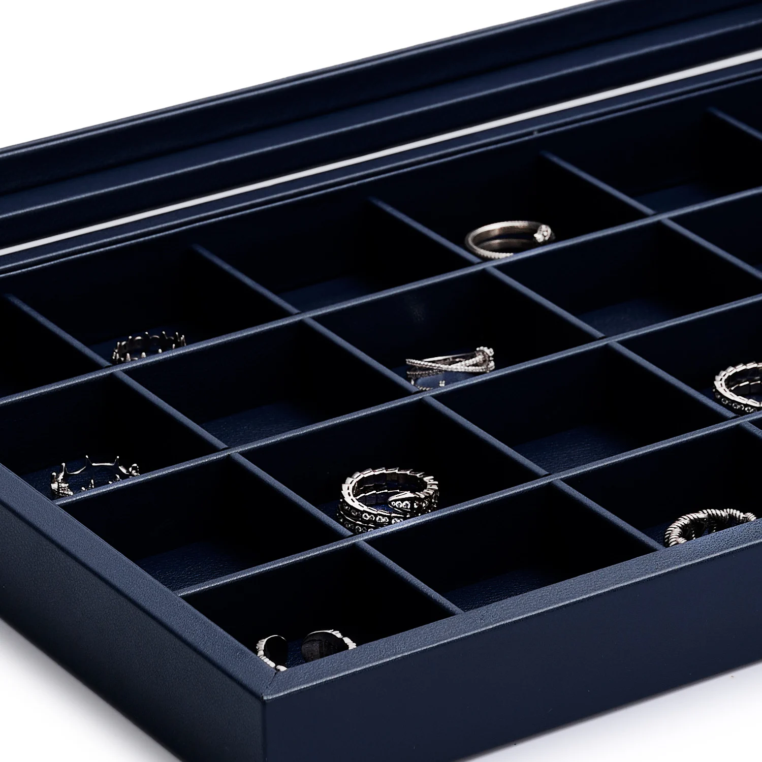 Oirlv New Blue Jewelry Organizer Tray Acrylic Lid Premium Leather Jewelry Box Transparent Lid Drawer Insert Jewelry Display Case