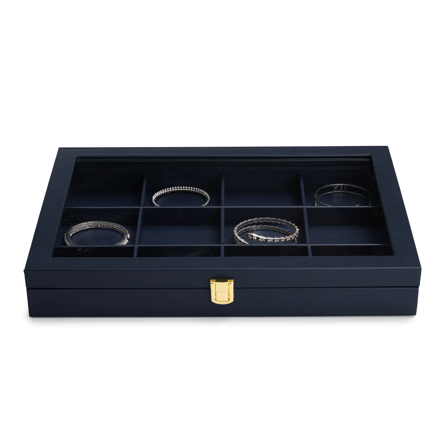 Oirlv New Blue Jewelry Organizer Tray Acrylic Lid Premium Leather Jewelry Box Transparent Lid Drawer Insert Jewelry Display Case
