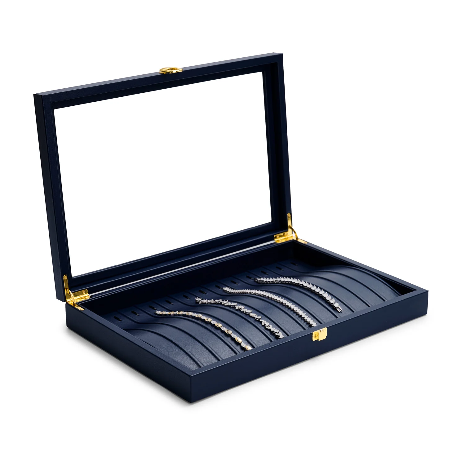 Oirlv New Blue Jewelry Organizer Tray Acrylic Lid Premium Leather Jewelry Box Transparent Lid Drawer Insert Jewelry Display Case