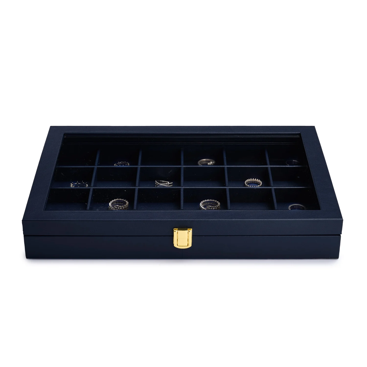 Oirlv New Blue Jewelry Organizer Tray Acrylic Lid Premium Leather Jewelry Box Transparent Lid Drawer Insert Jewelry Display Case