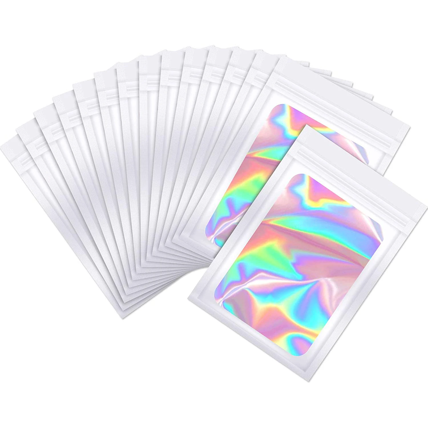 50pcs Smell Proof Mylar Bags Visible Holographic Packaging Bag Resealable Ziplock Opp Bags Foil Pouch Bags for Jewelry Packaging