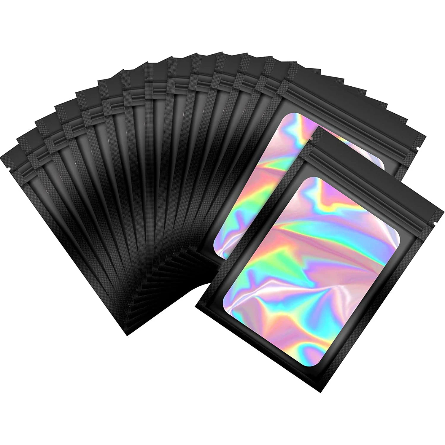 50pcs Smell Proof Mylar Bags Visible Holographic Packaging Bag Resealable Ziplock Opp Bags Foil Pouch Bags for Jewelry Packaging