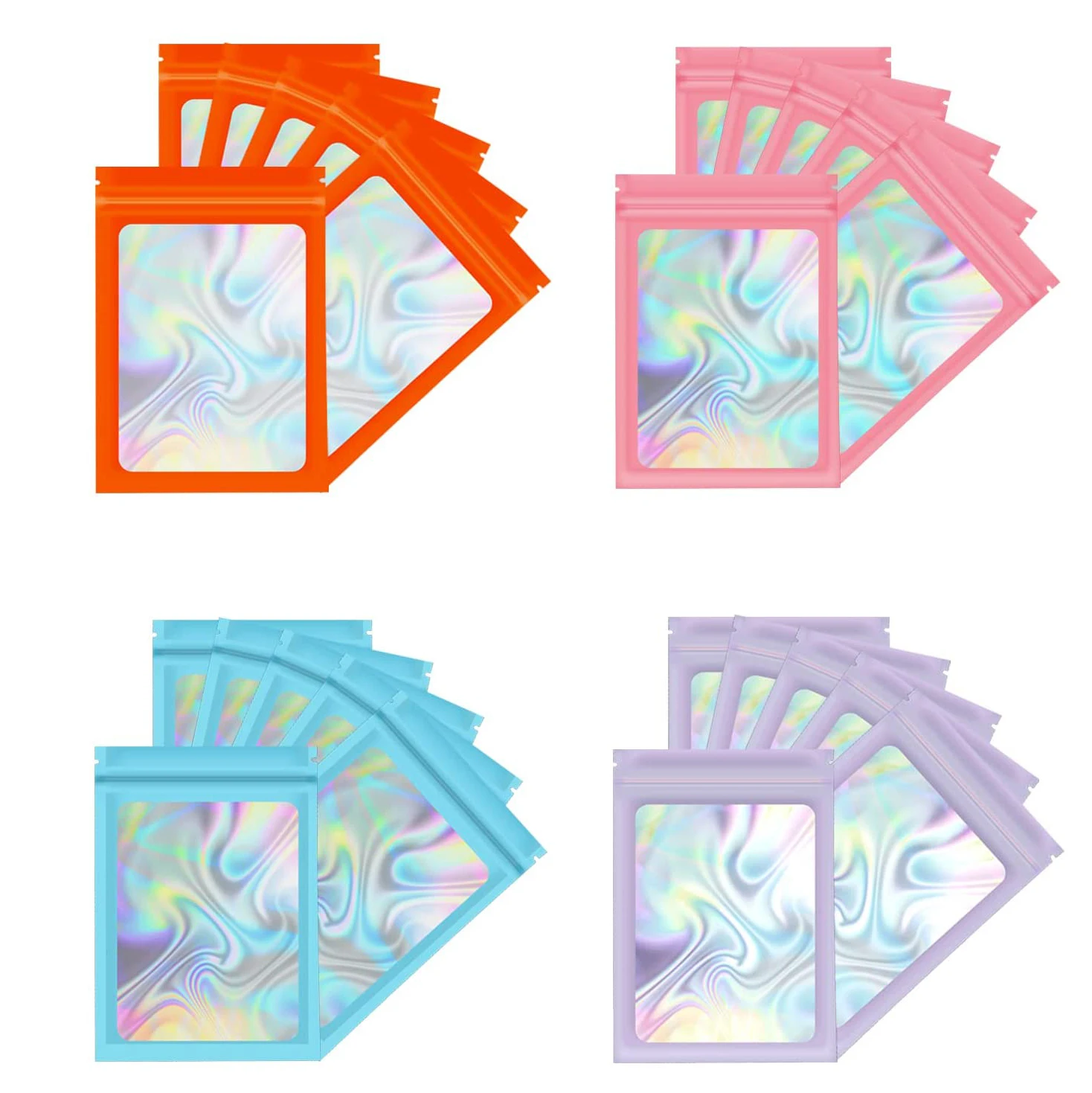50pcs Smell Proof Mylar Bags Visible Holographic Packaging Bag Resealable Ziplock Opp Bags Foil Pouch Bags for Jewelry Packaging