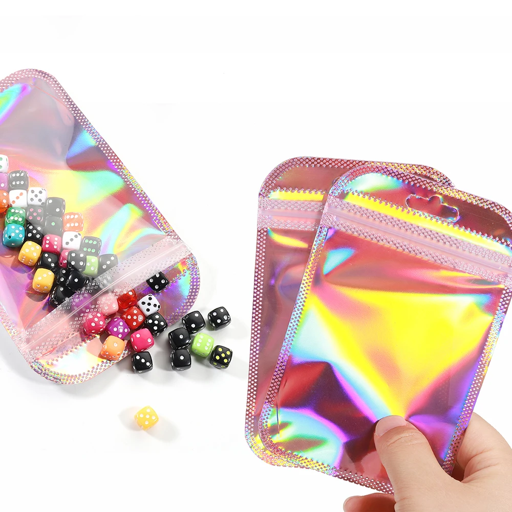 50pcs Iridescent Self Sealing OPP Bags Laser Iridescent Zip lock Resealable Package Pouch Retail DIY Jewelry Storage Accessories