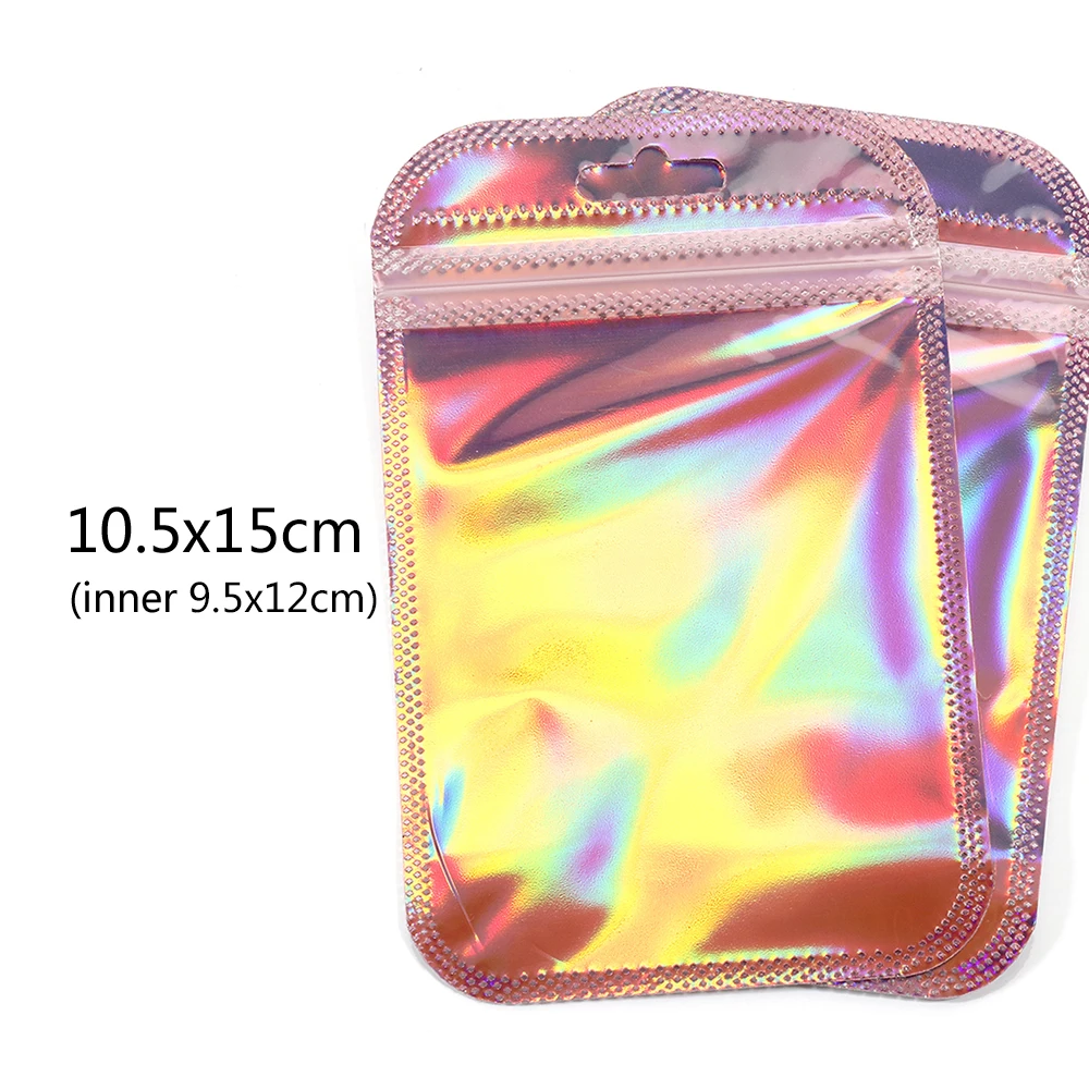 50pcs Iridescent Self Sealing OPP Bags Laser Iridescent Zip lock Resealable Package Pouch Retail DIY Jewelry Storage Accessories