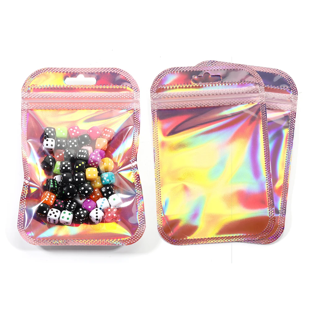 50pcs Iridescent Self Sealing OPP Bags Laser Iridescent Zip lock Resealable Package Pouch Retail DIY Jewelry Storage Accessories