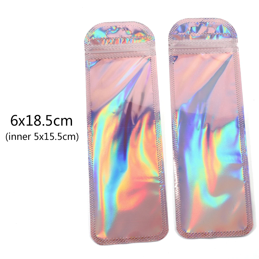 50pcs Iridescent Self Sealing OPP Bags Laser Iridescent Zip lock Resealable Package Pouch Retail DIY Jewelry Storage Accessories
