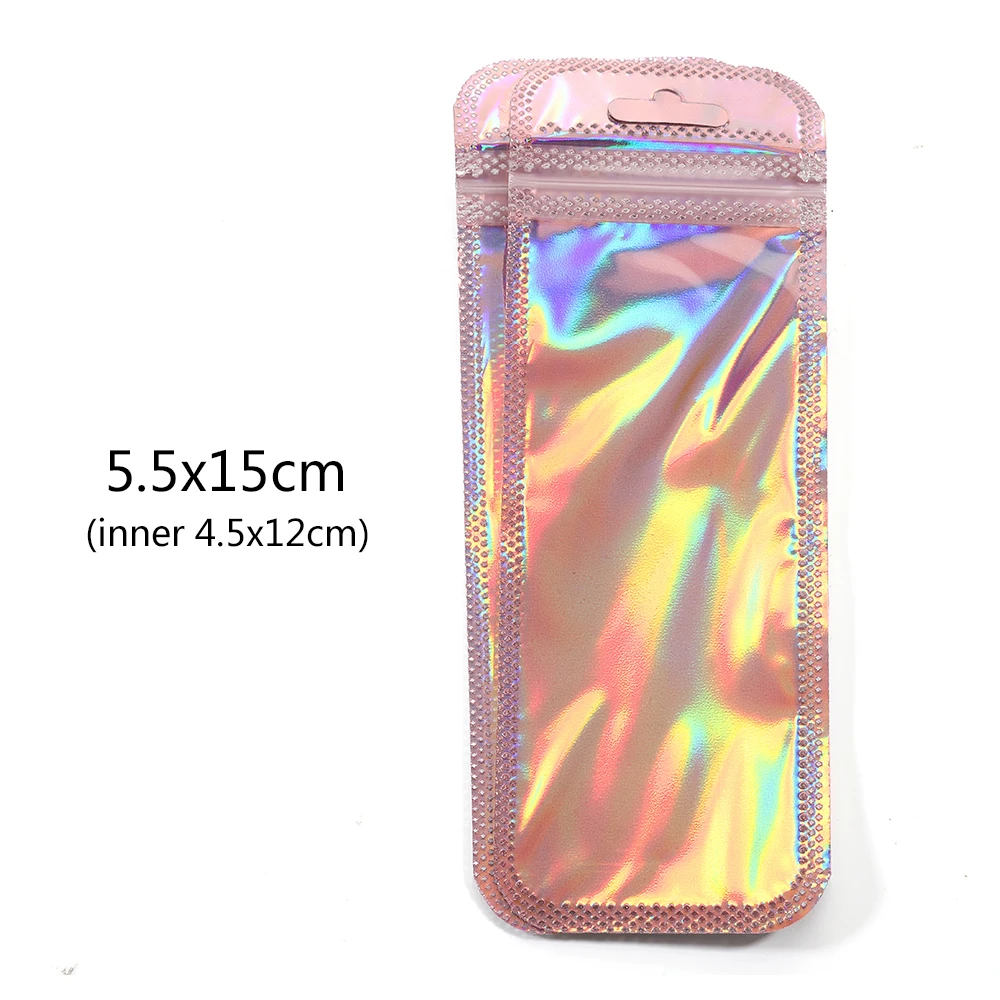 50pcs Iridescent Self Sealing OPP Bags Laser Iridescent Zip lock Resealable Package Pouch Retail DIY Jewelry Storage Accessories
