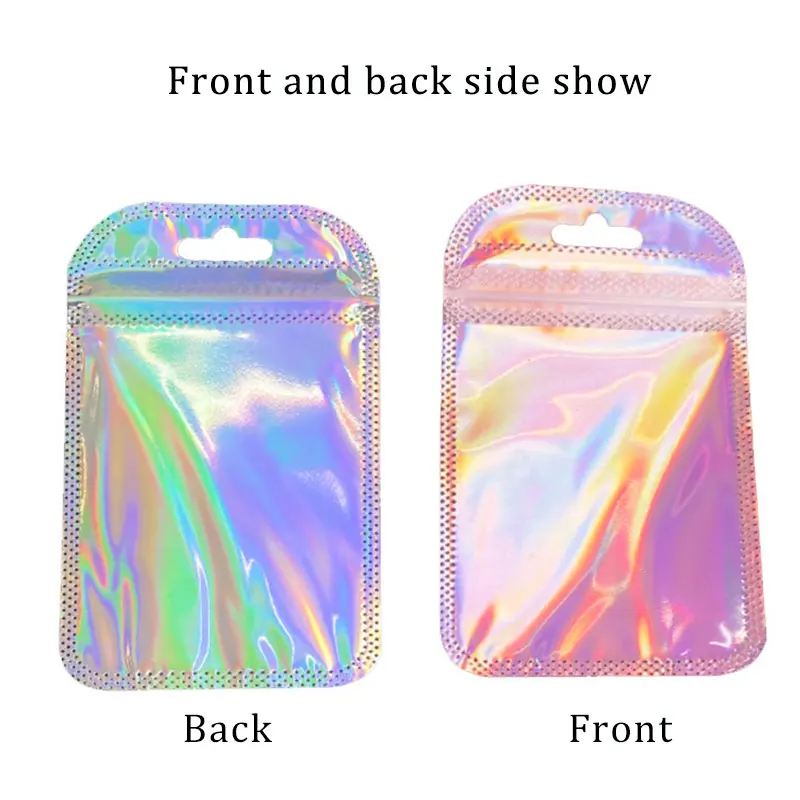 50pcs Iridescent Self Sealing OPP Bags Laser Iridescent Zip lock Resealable Package Pouch Retail DIY Jewelry Storage Accessories
