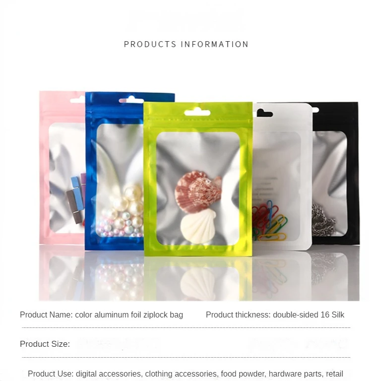50pcs Colorful Plastic Hang Bags Pouch Self Sealing Reusable Small Little Ziplock Display Ring Necklace Gift Jewelry Packaging