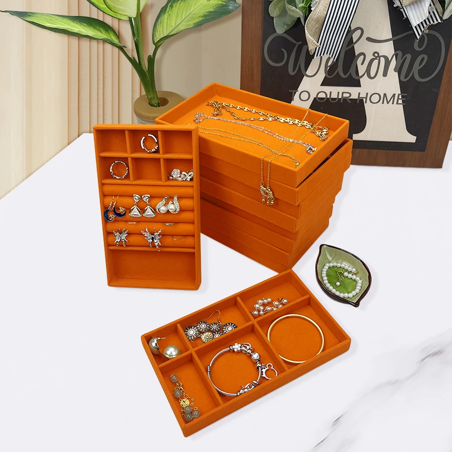 1PC, Flocking Jewelry Box Jewelry Tray, Color: Orange