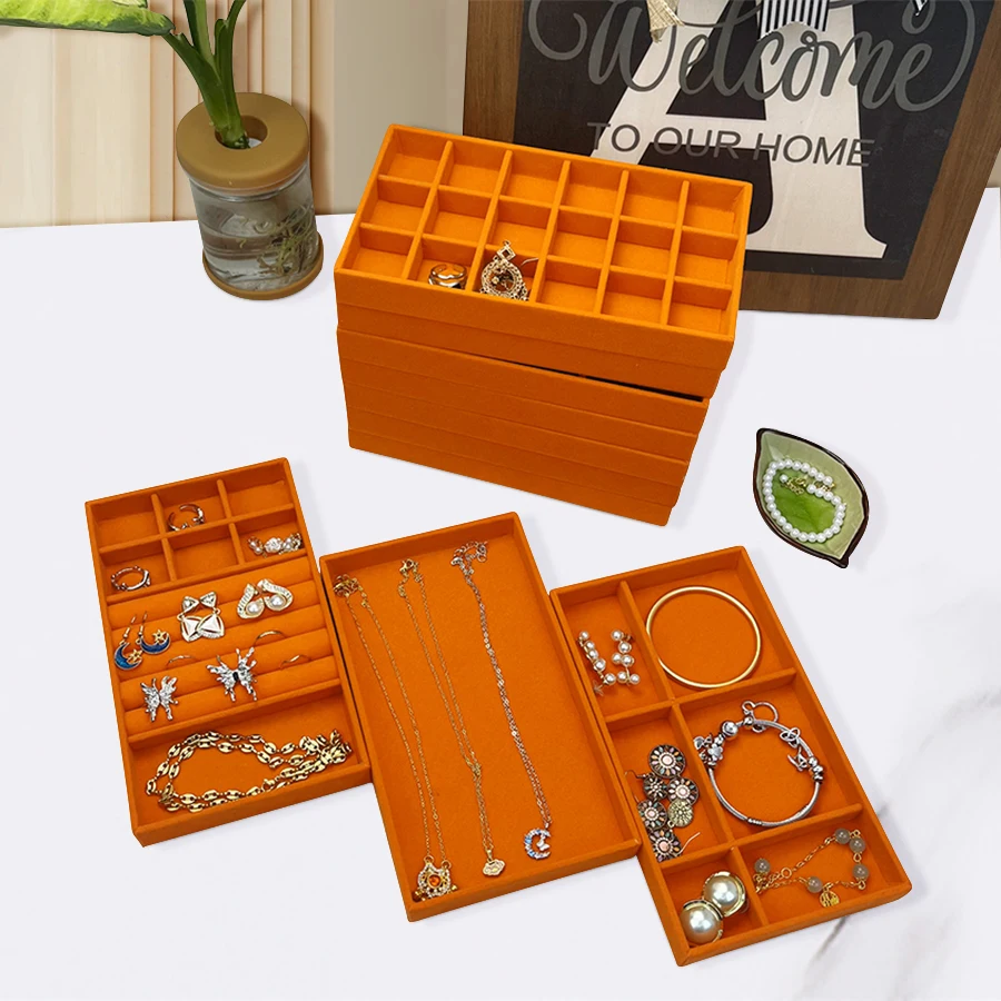 1PC, Flocking Jewelry Box Jewelry Tray, Color: Orange