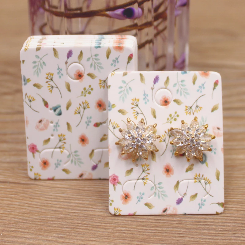 50pc/lot 5x4cm Hot Sale New Cute Girl Flower Series Stud Drop Earring Package Card Pattern Thank You /Yellow Tree Earring Tag
