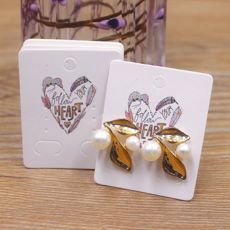 50pc/lot 5x4cm Hot Sale New Cute Girl Flower Series Stud Drop Earring Package Card Pattern Thank You /Yellow Tree Earring Tag