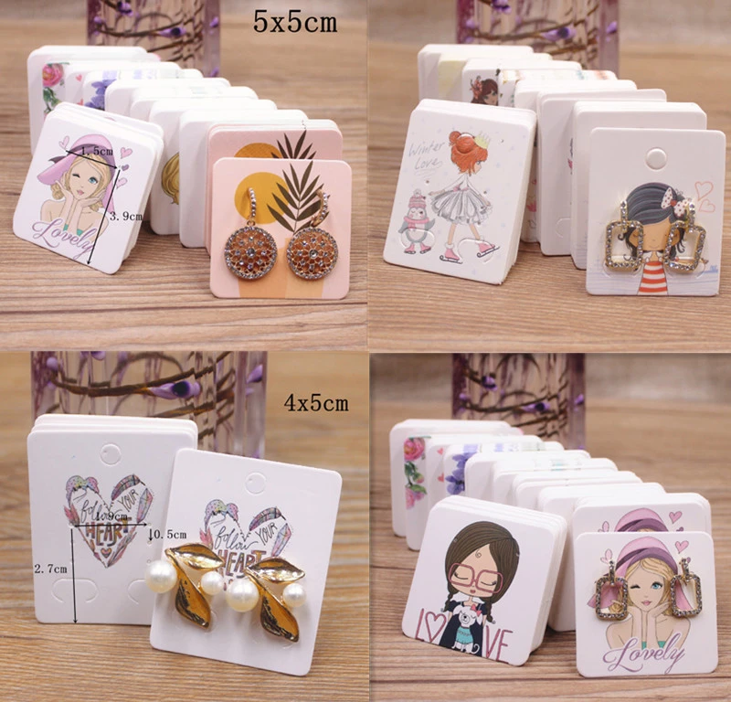 50pc/lot 5x4cm Hot Sale New Cute Girl Flower Series Stud Drop Earring Package Card Pattern Thank You /Yellow Tree Earring Tag