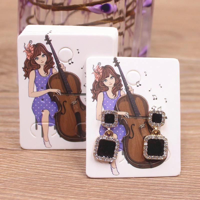 50pc/lot 5x4cm Hot Sale New Cute Girl Flower Series Stud Drop Earring Package Card Pattern Thank You /Yellow Tree Earring Tag