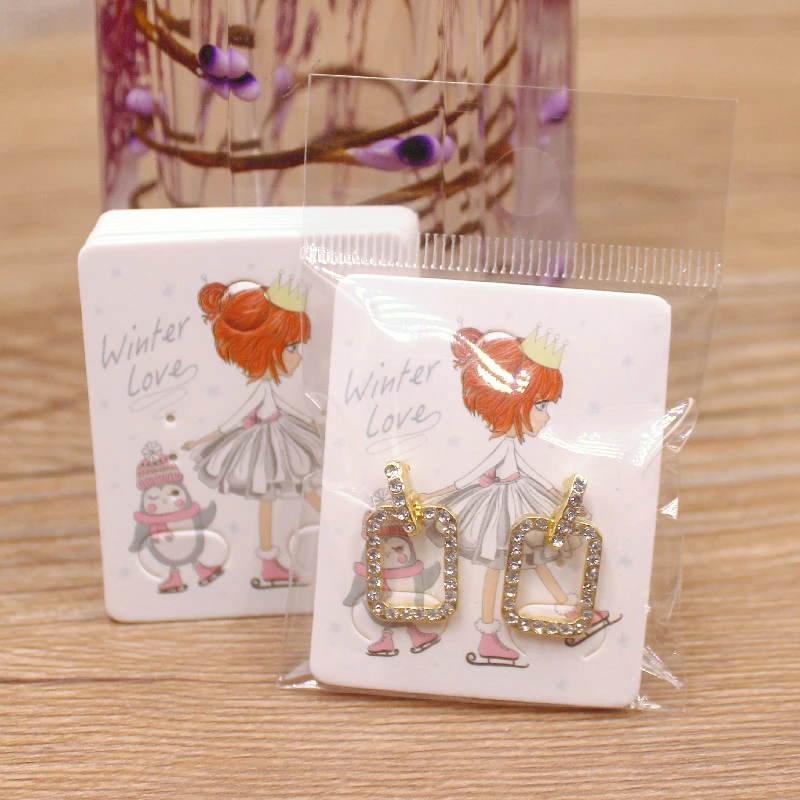 50pc/lot 5x4cm Hot Sale New Cute Girl Flower Series Stud Drop Earring Package Card Pattern Thank You /Yellow Tree Earring Tag
