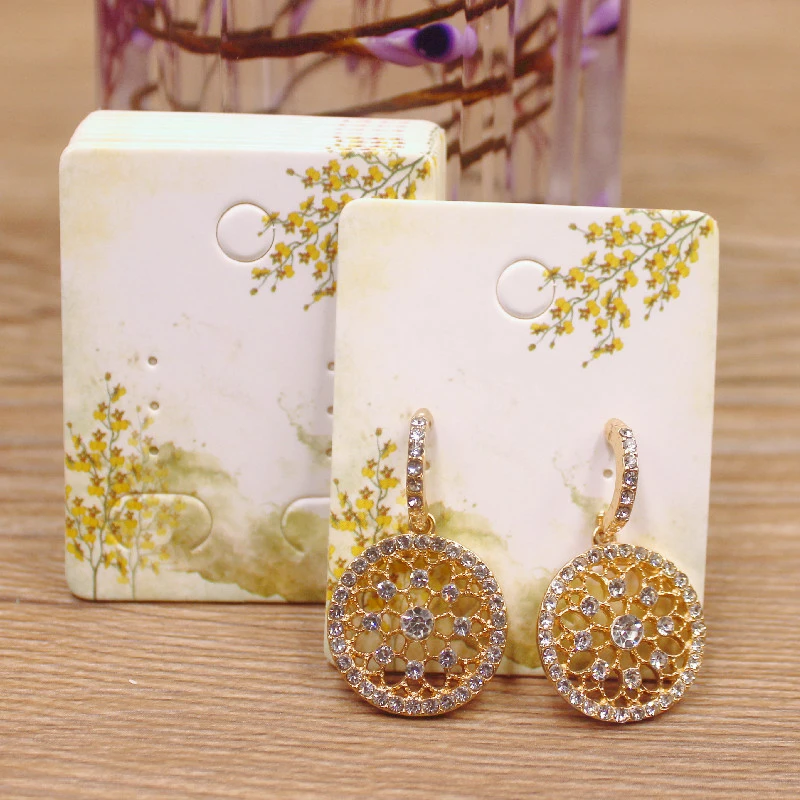 50pc/lot 5x4cm Hot Sale New Cute Girl Flower Series Stud Drop Earring Package Card Pattern Thank You /Yellow Tree Earring Tag