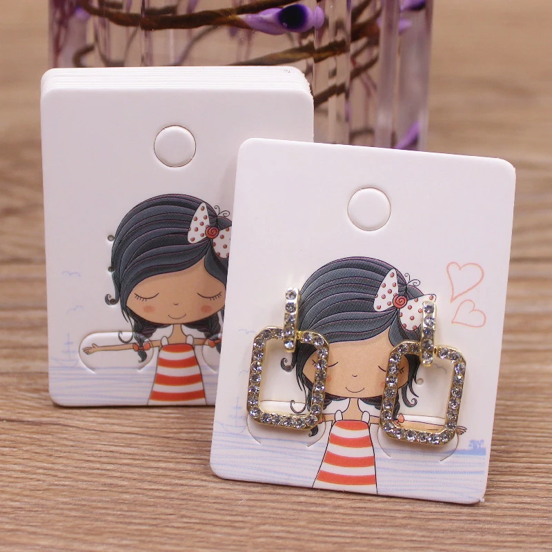 50pc/lot 5x4cm Hot Sale New Cute Girl Flower Series Stud Drop Earring Package Card Pattern Thank You /Yellow Tree Earring Tag