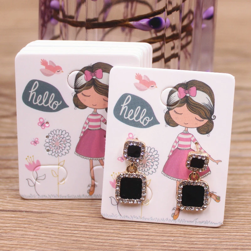 50pc/lot 5x4cm Hot Sale New Cute Girl Flower Series Stud Drop Earring Package Card Pattern Thank You /Yellow Tree Earring Tag