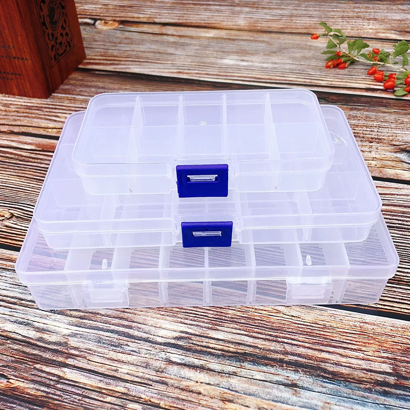 10/15/24 Grids Compartment Transparent Container Box Jewelry Stones Packing Plastic Removable Box Nail Art Tool Storage Case