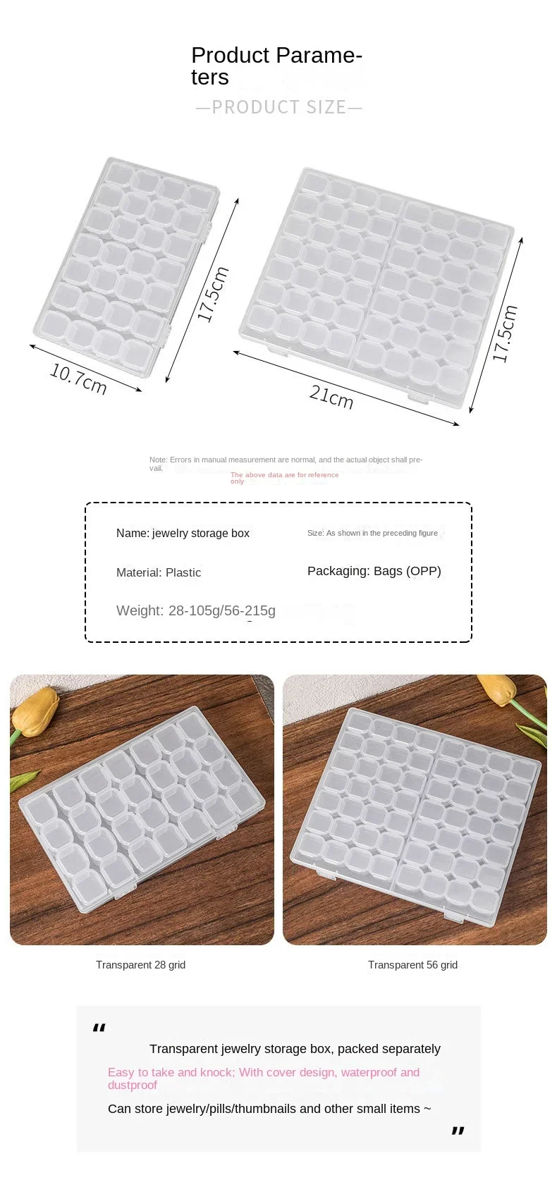 Portable Transparent Jewelry Box Earring Necklace Earring Tray Storage Box Small Earrings Anti-Oxidation Box