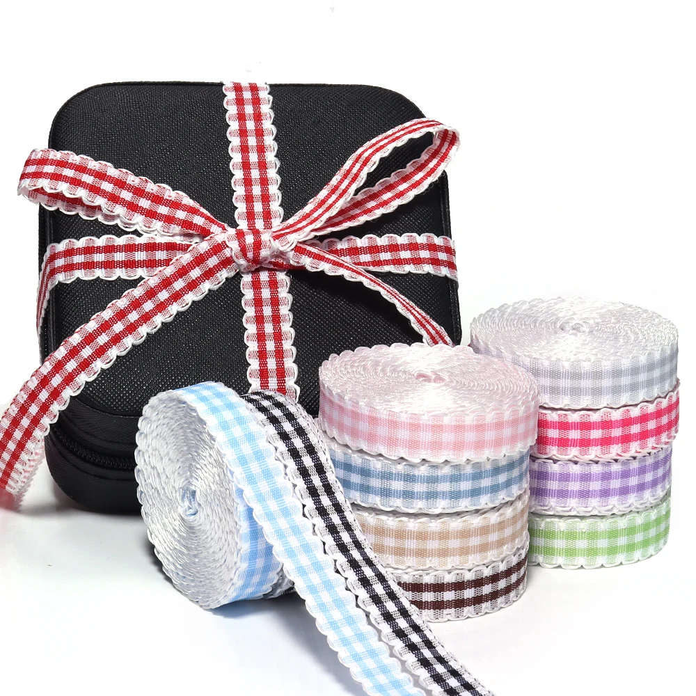 5yards/lot 1cm Classical Lace Plaid Ribbon Colorful Wrapping Webbing For DIY Gift Pakaging Clothes Sewing Decor Accessories