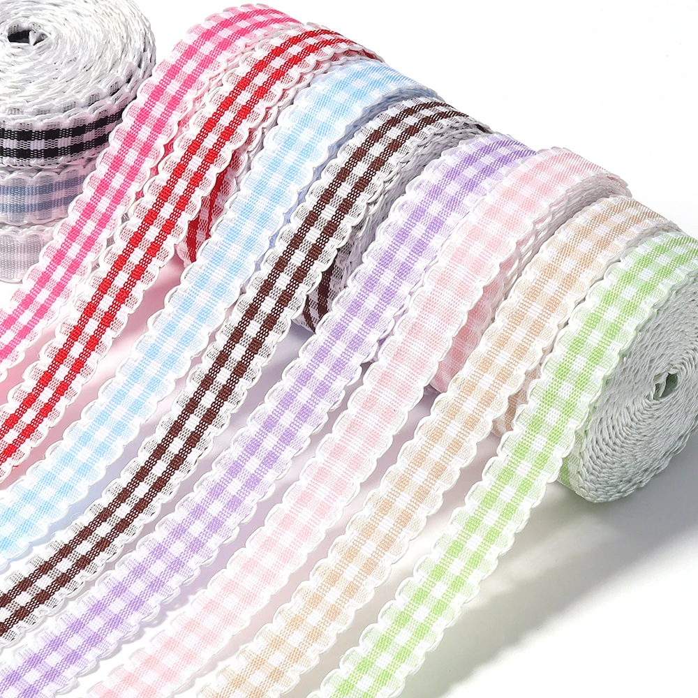 5yards/lot 1cm Classical Lace Plaid Ribbon Colorful Wrapping Webbing For DIY Gift Pakaging Clothes Sewing Decor Accessories