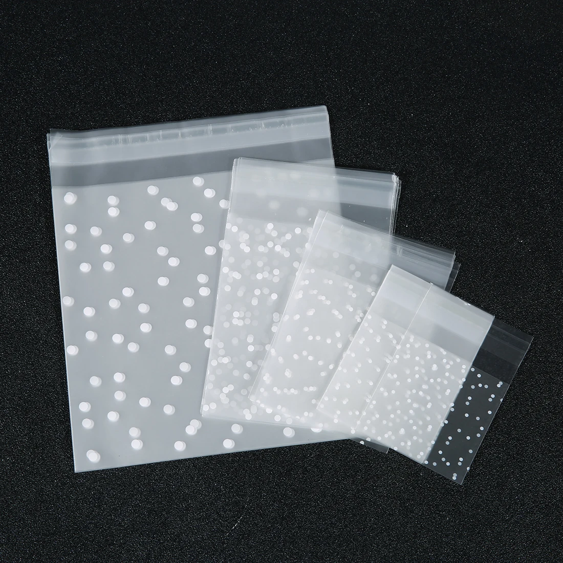 100pcs Plastic Transparent Cellophane Bags White Polka Dot Self Adhesive Packing Bags For Wedding Party Candy Jewelry Gifts Bags