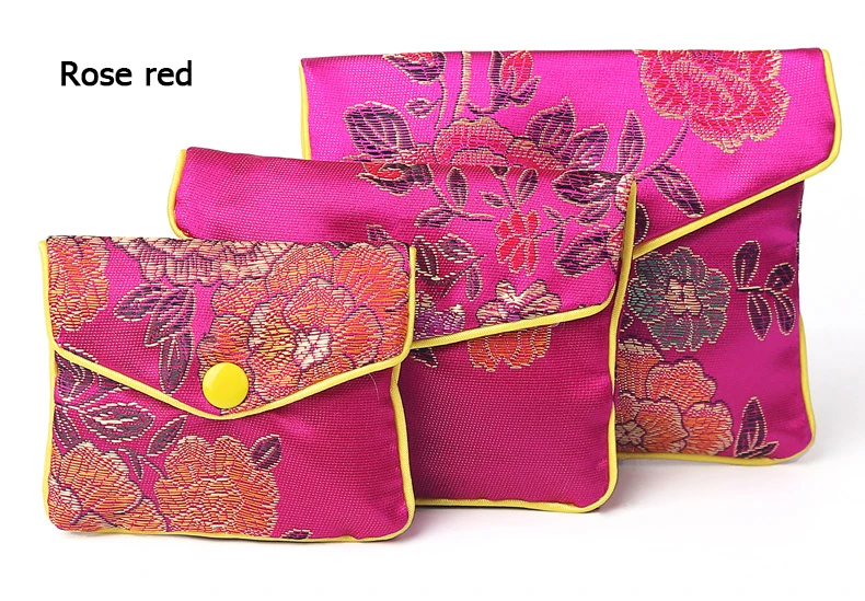 Chinese Brocade Handmade Silk Embroidery Padded Zipper Small Jewelry Gift Storage Pouch Bag Snap Case Satin Coin Purse Wholesale