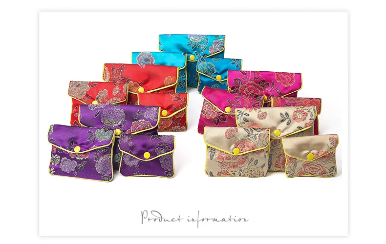 Chinese Brocade Handmade Silk Embroidery Padded Zipper Small Jewelry Gift Storage Pouch Bag Snap Case Satin Coin Purse Wholesale