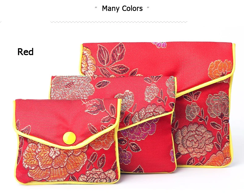 Chinese Brocade Handmade Silk Embroidery Padded Zipper Small Jewelry Gift Storage Pouch Bag Snap Case Satin Coin Purse Wholesale