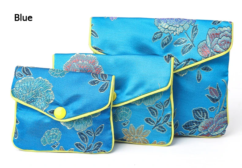 Chinese Brocade Handmade Silk Embroidery Padded Zipper Small Jewelry Gift Storage Pouch Bag Snap Case Satin Coin Purse Wholesale