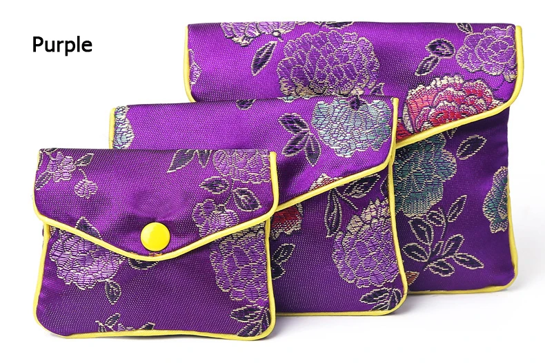 Chinese Brocade Handmade Silk Embroidery Padded Zipper Small Jewelry Gift Storage Pouch Bag Snap Case Satin Coin Purse Wholesale