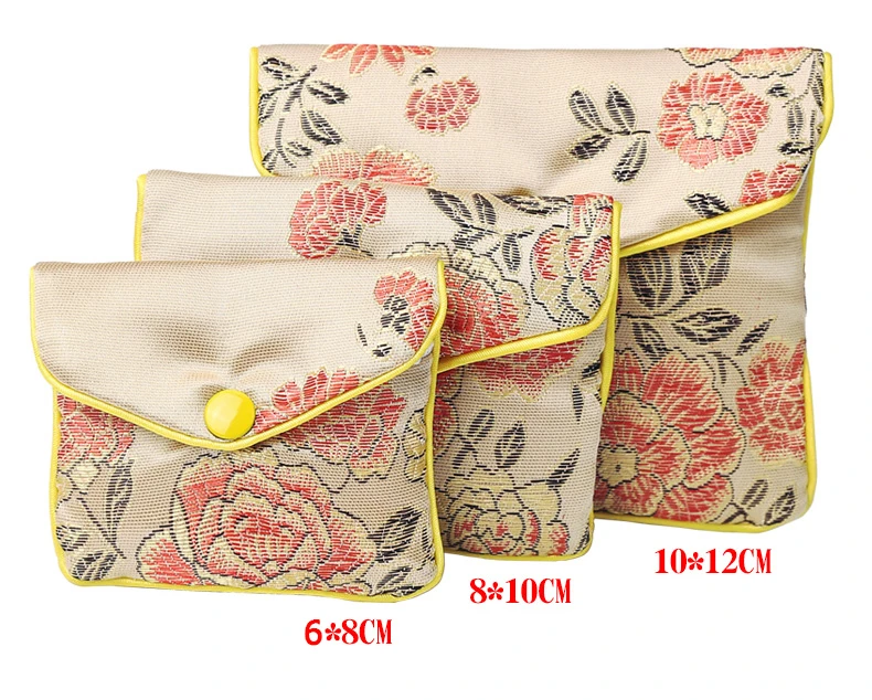Chinese Brocade Handmade Silk Embroidery Padded Zipper Small Jewelry Gift Storage Pouch Bag Snap Case Satin Coin Purse Wholesale