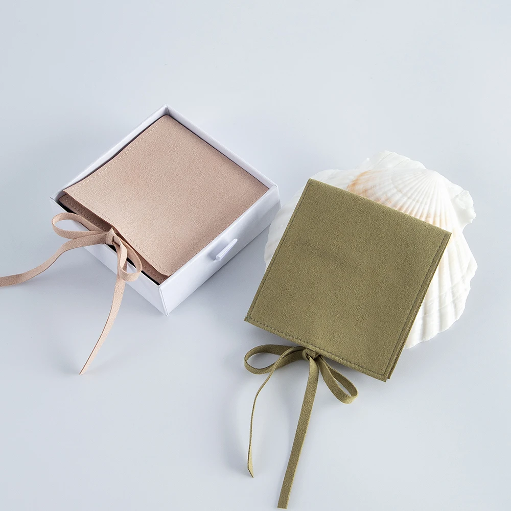 5pcs Jewelery Gift Bag Microfiber Jewellry Pouch with Ribbon Envelope Gift Packaging Organizer Bag for Ring Earrings Necklace