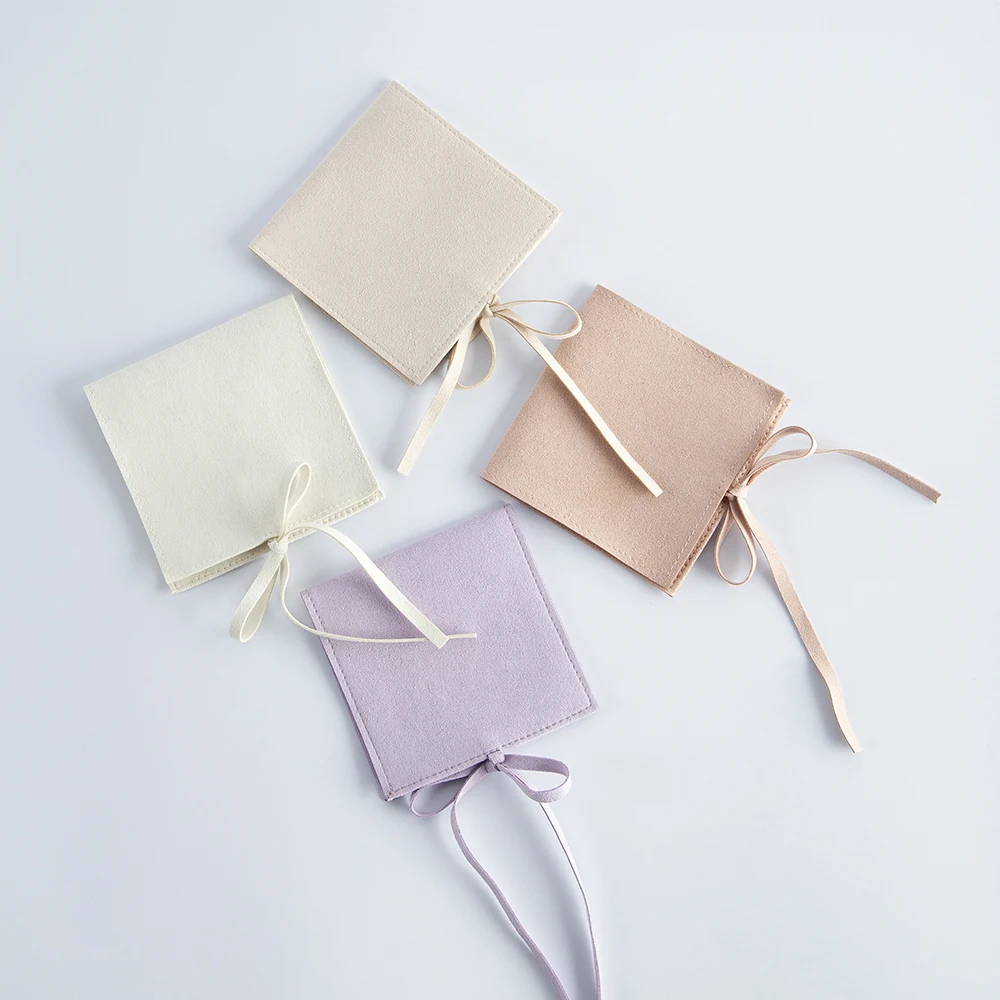 5pcs Jewelery Gift Bag Microfiber Jewellry Pouch with Ribbon Envelope Gift Packaging Organizer Bag for Ring Earrings Necklace