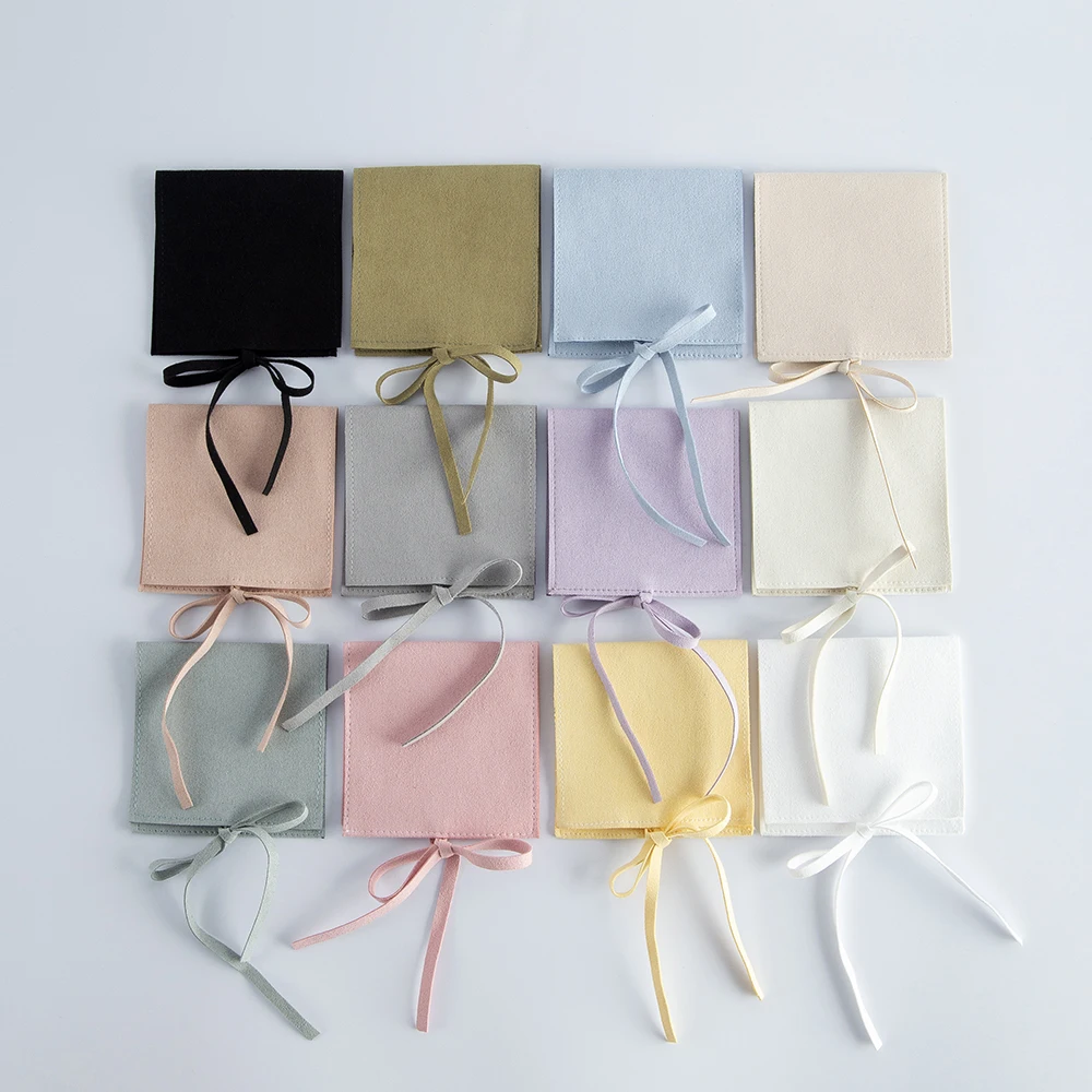 5pcs Jewelery Gift Bag Microfiber Jewellry Pouch with Ribbon Envelope Gift Packaging Organizer Bag for Ring Earrings Necklace