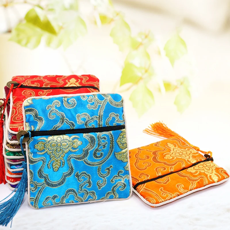 Zipper Tassel Jewelry Storage Bag Jewelry Bag Embroidered Small Cloth Bag Brocade Box Buddha Bead Bag Bracelet Lucky Bag