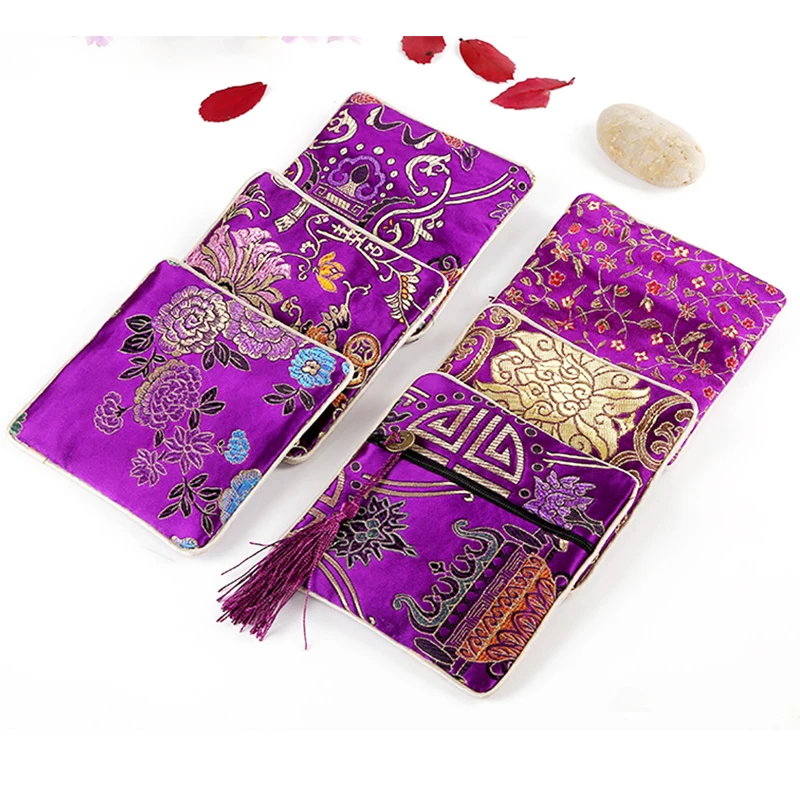 Zipper Tassel Jewelry Storage Bag Jewelry Bag Embroidered Small Cloth Bag Brocade Box Buddha Bead Bag Bracelet Lucky Bag